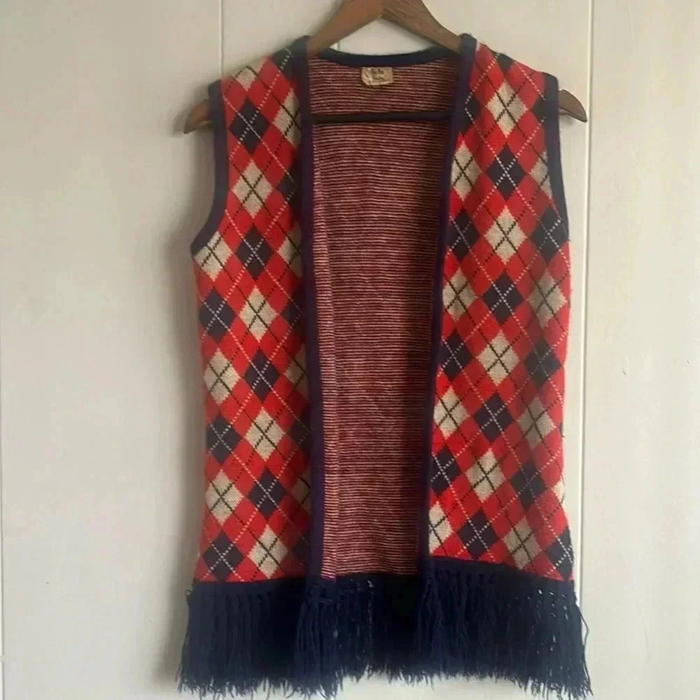 Vintage blue & red geometric kimono size medium